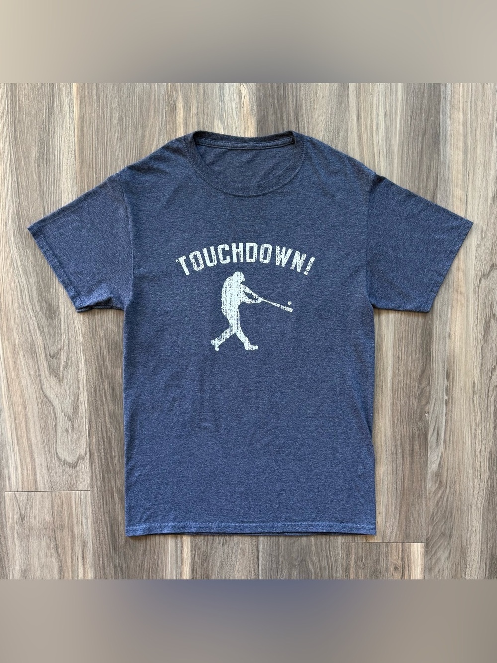 Touchdown Baseball Funny Sports Mash-Up T-Shirt in Heather Navy Size M
